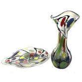 Hand Blown Art Glass Vase Multi Color Primary Freeflowing 23" x 9" - Eva Essentials